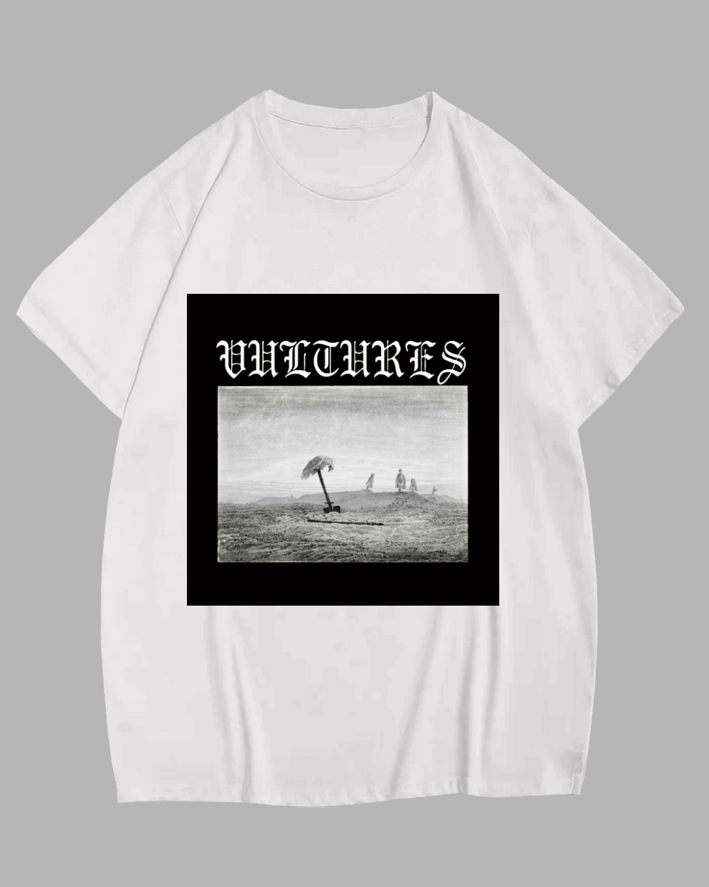 Big Men's White Vultures Eagle Print Short Sleeve T-Shirt