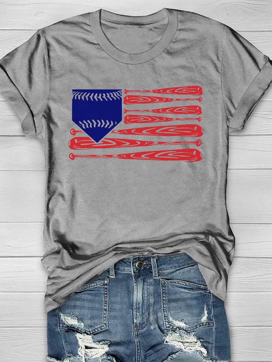Baseball 4th of July Print Short Sleeve T-Shirt