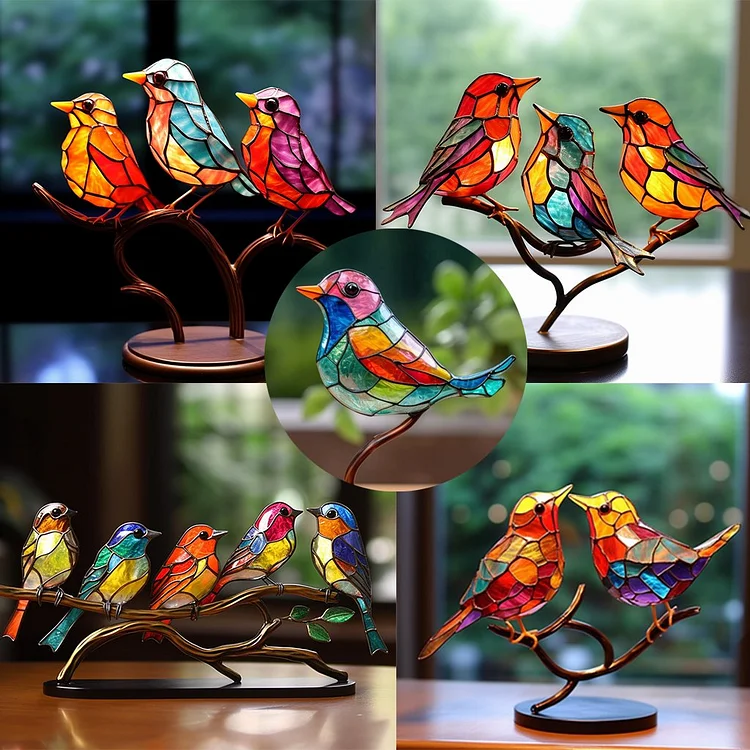 🔥Last Day 49% OFF🔥 - 🌈Stained Glass Birds on Branch Desktop Ornaments 🕊️