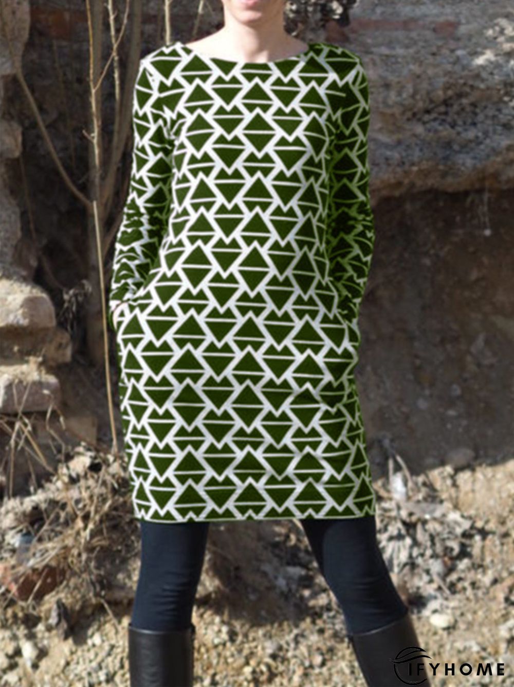 Casual Crew Neck Printed Knitting Dress | IFYHOME