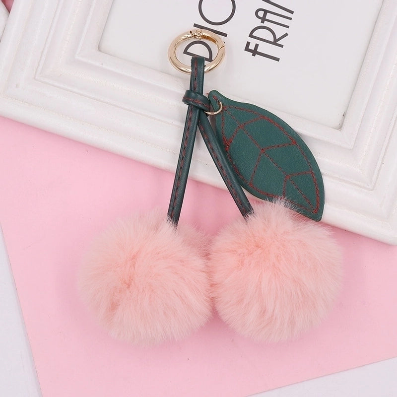Beach Streetwear Cherry Imitate Rex Rabbit Fur Alloy Women’s Keychain