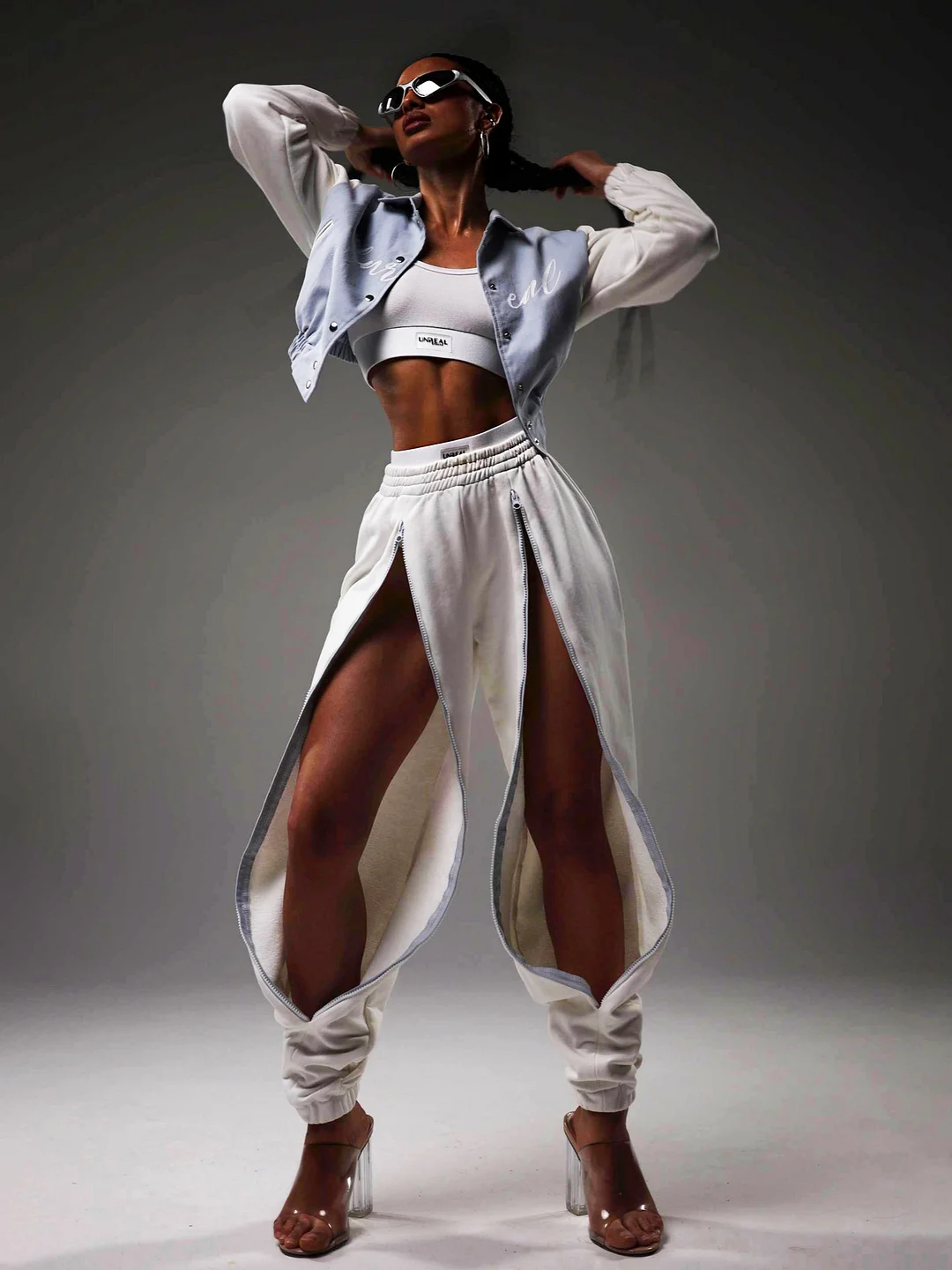 Athvotar Athvotar Splicing Suit Girl T-Tie Zip Open Trousers Letter Print Short Coat Street Tide Brand