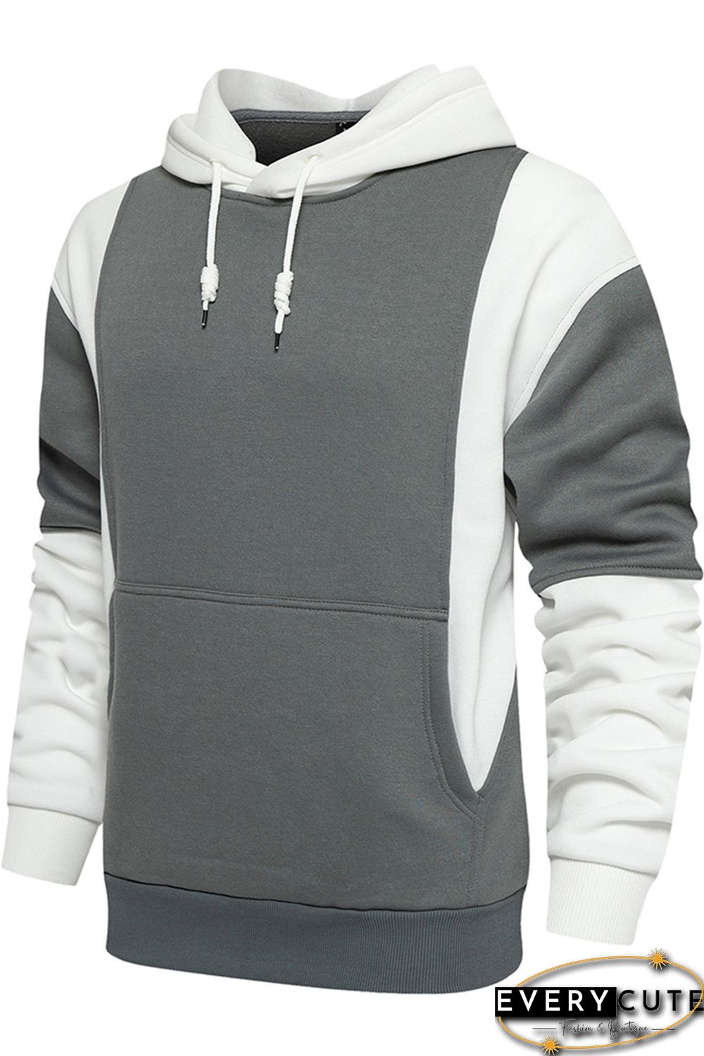 White Men Colorblock Pullover Long Sleeve Hoodie
