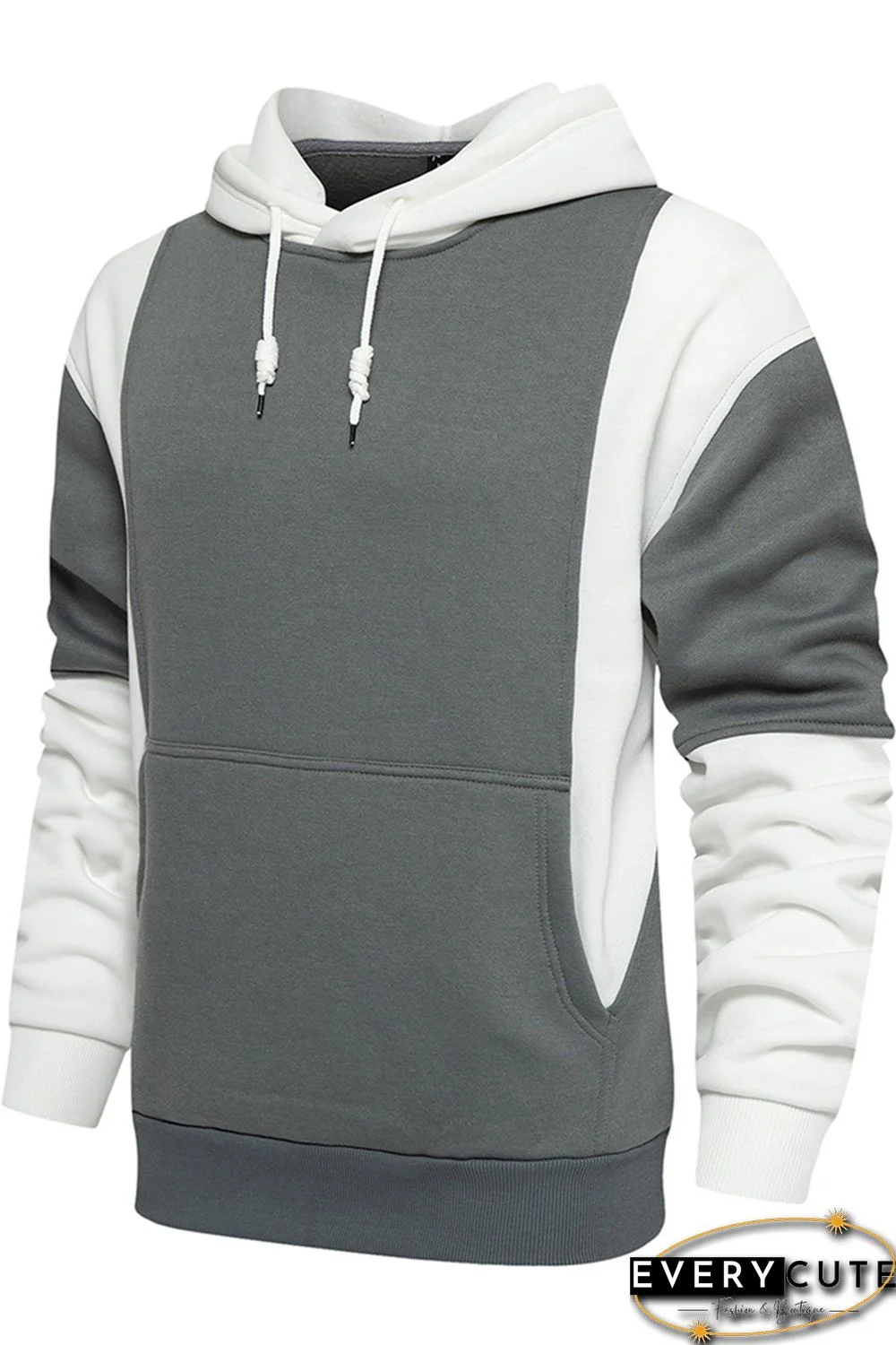White Men Colorblock Pullover Long Sleeve Hoodie