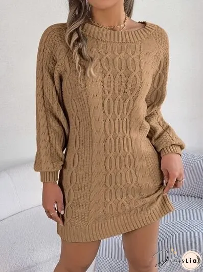 Cable-Knit Round Neck Sweater Dress