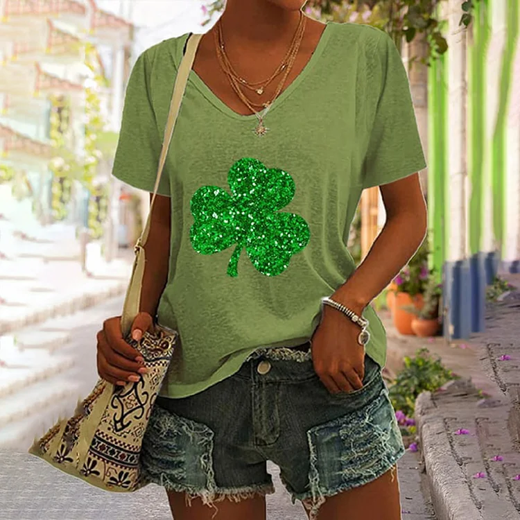 VChics St. Patrick's Day Printed V-Neck Short Sleeve T-Shirt
