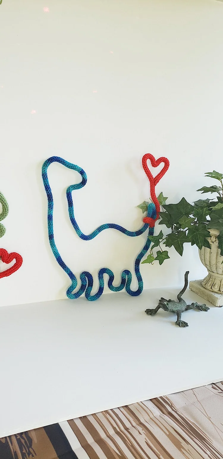 Brontosaurus Nursery Decor, Yarn and Wire Art, Kids Bedroom Accessory, Heart Balloons, Gifts for him or her, Anniversary Birthday Holiday