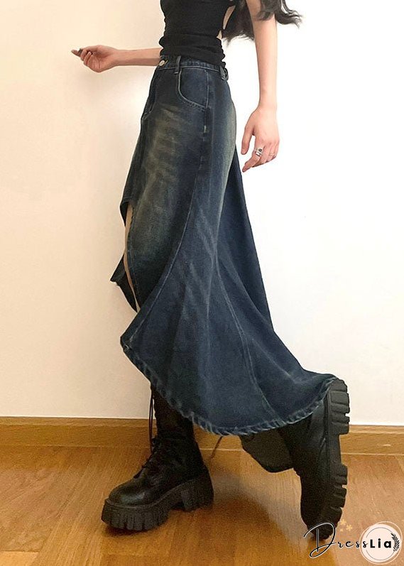 Modern Blue Pockets Asymmetrical Patchwork Denim Skirts Summer