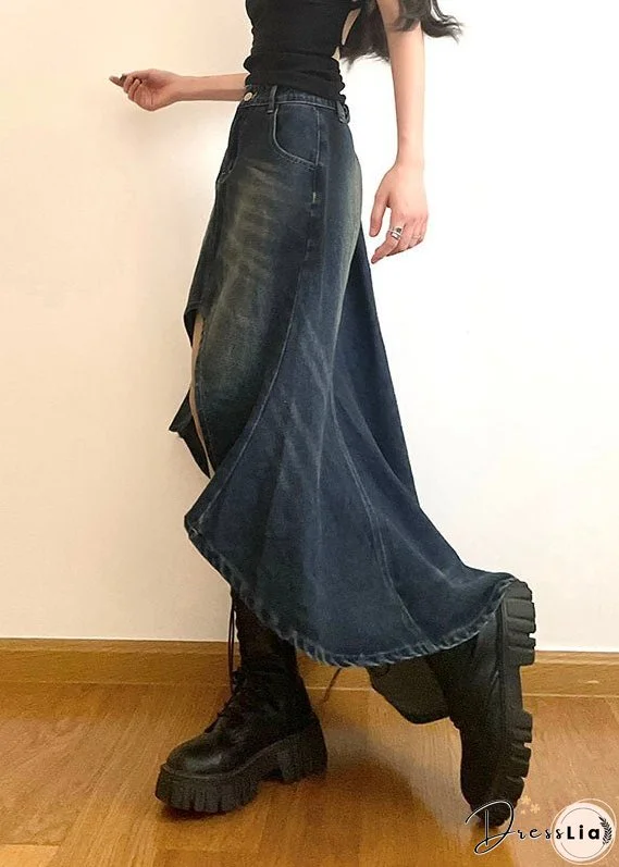 Modern Blue Pockets Asymmetrical Patchwork Denim Skirts Summer