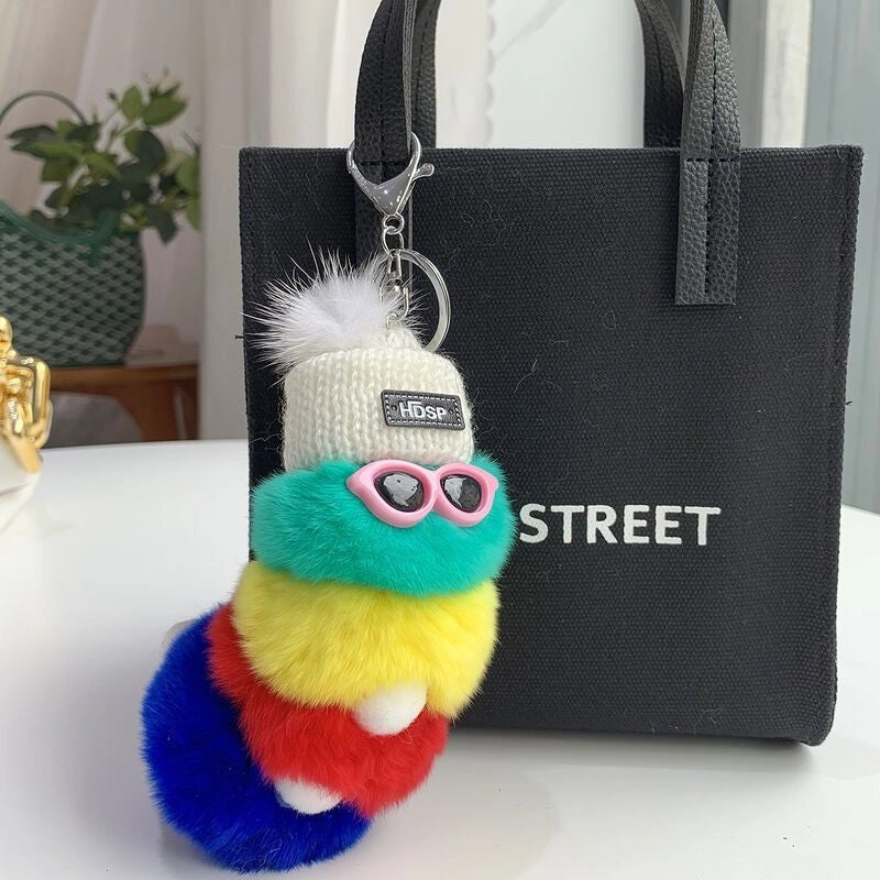 Cute Caterpillar Plush Unisex Bag Pendant Keychain