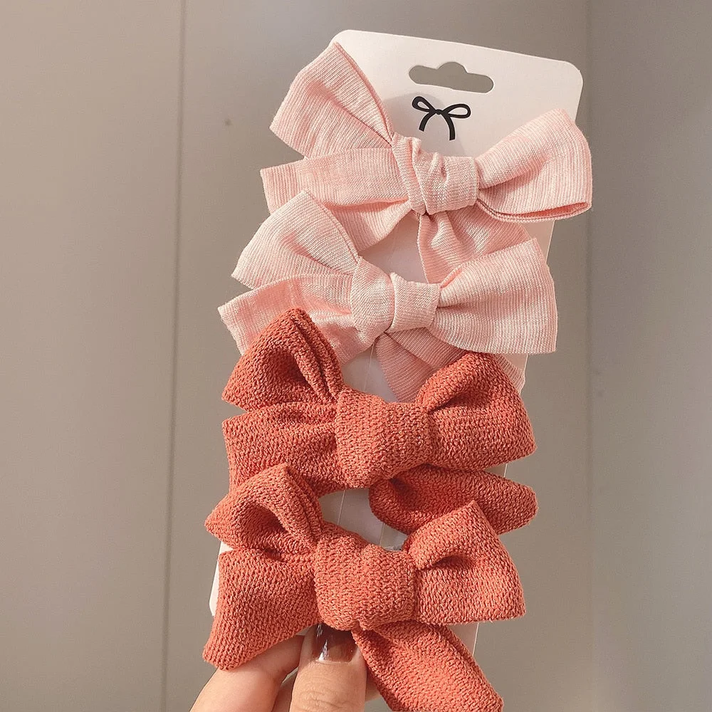 4Pcs/set Leopard Print Hairpins Bowknot Hair Clips For Cute Girls Cotton Safty Barrettes Hairgrip Headwear Kids Hair Accessories