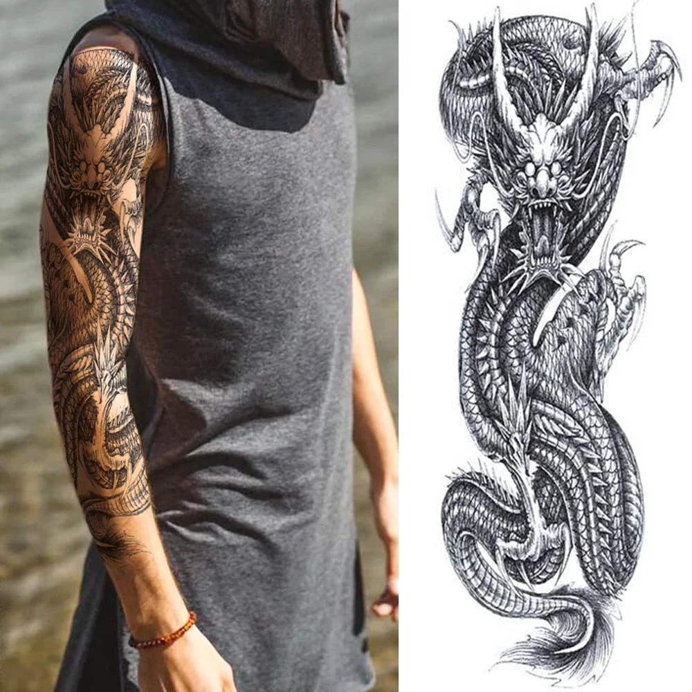 Tribal Maori Temporary Tattoo Sleeve For Men Women Adult Wolf Lion Tattoos Sticker Black Large Turtle Tiki Fake Tatoos Supplies 515
