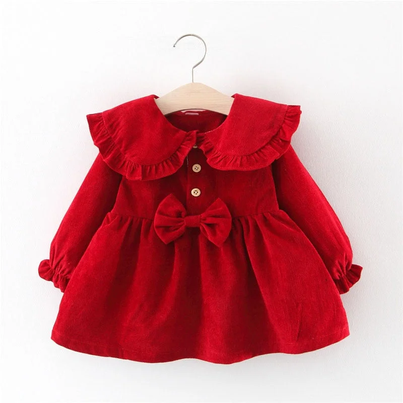 Bear Leader Baby Girls Dress New Spring Newborn Baby Girls Long Sleeve Princess Dress Solid Color Kids Clothing Red Baby Dress