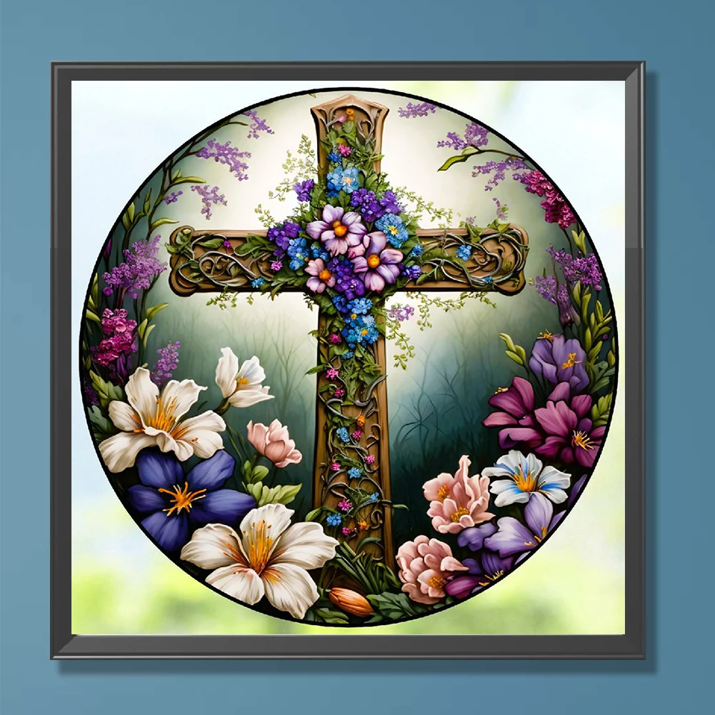 Diamond Painting - Full Round Drill - Stained Glass Cross(30*30cm)