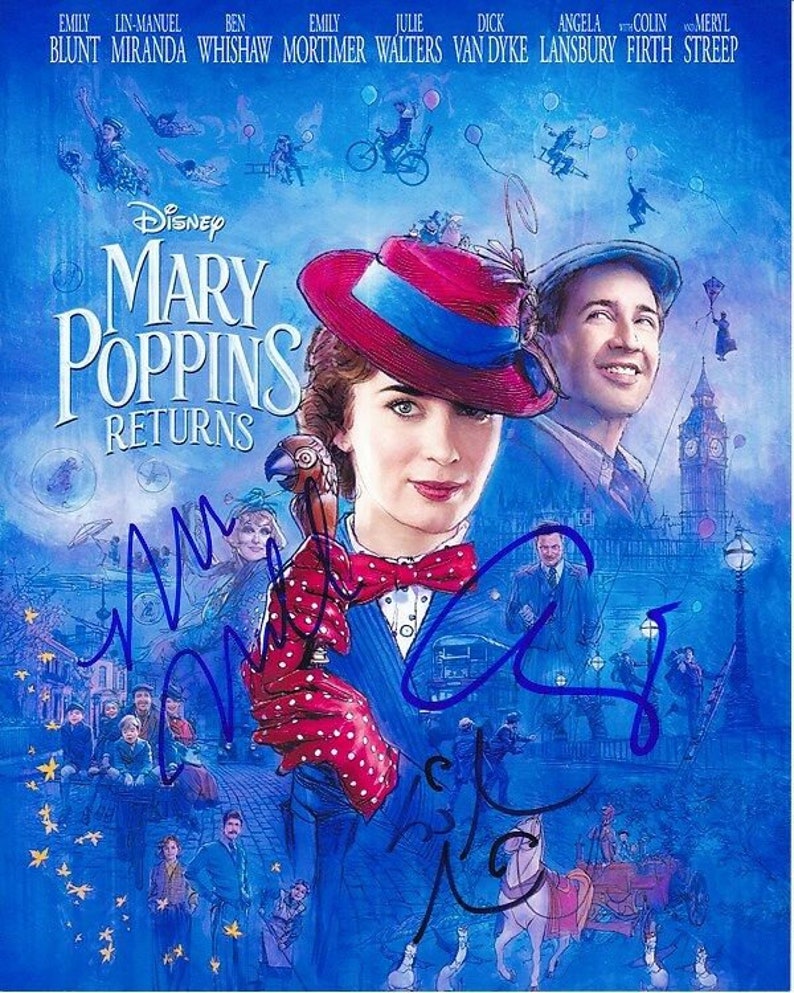 Emily blunt rob marshall lin-manuel miranda signed mary poppins returns Photo Poster painting