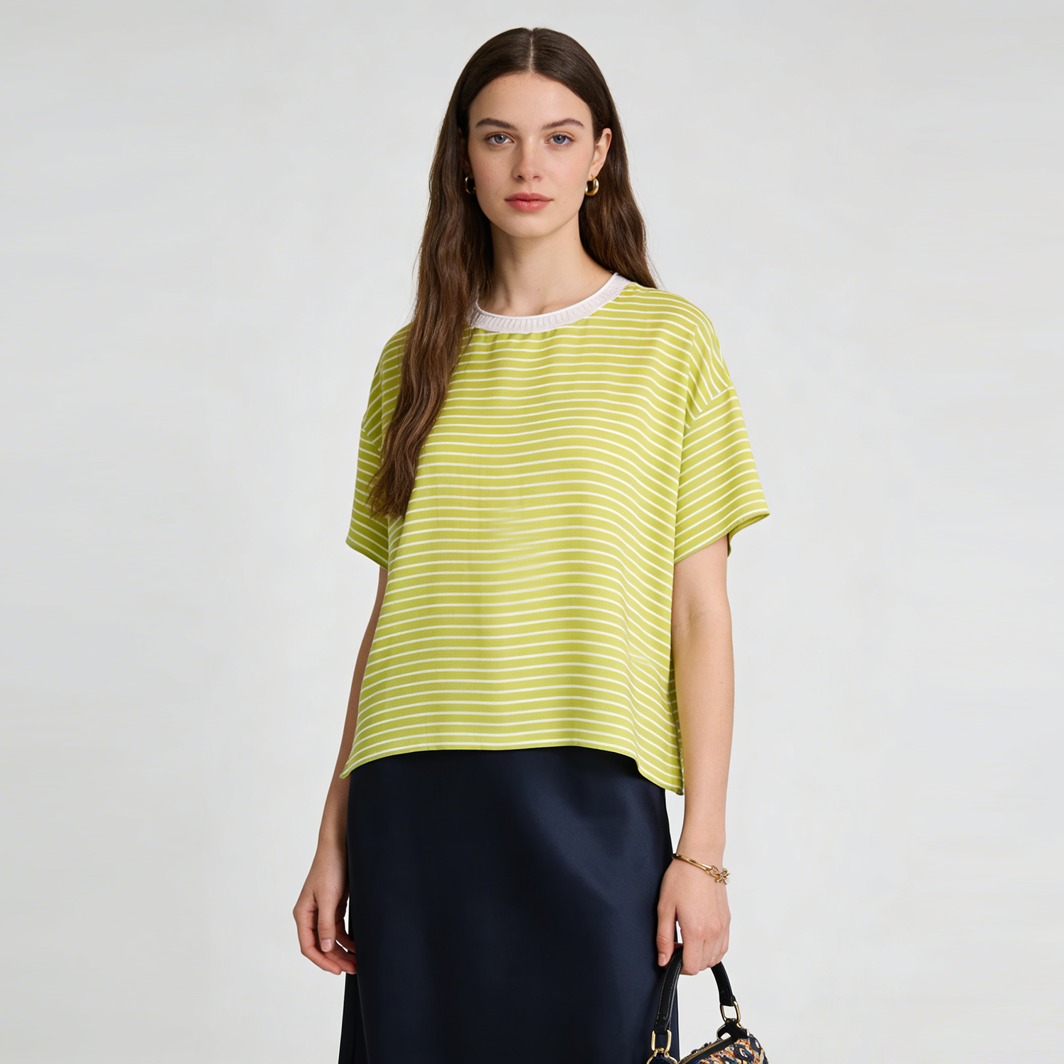 Silk Blouse Short Sleeve Crewneck Top REAL SILK LIFE