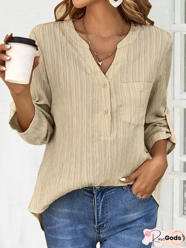 Cotton Linen Texture Plain Color Half Open Button Loose Shirt Plus Size