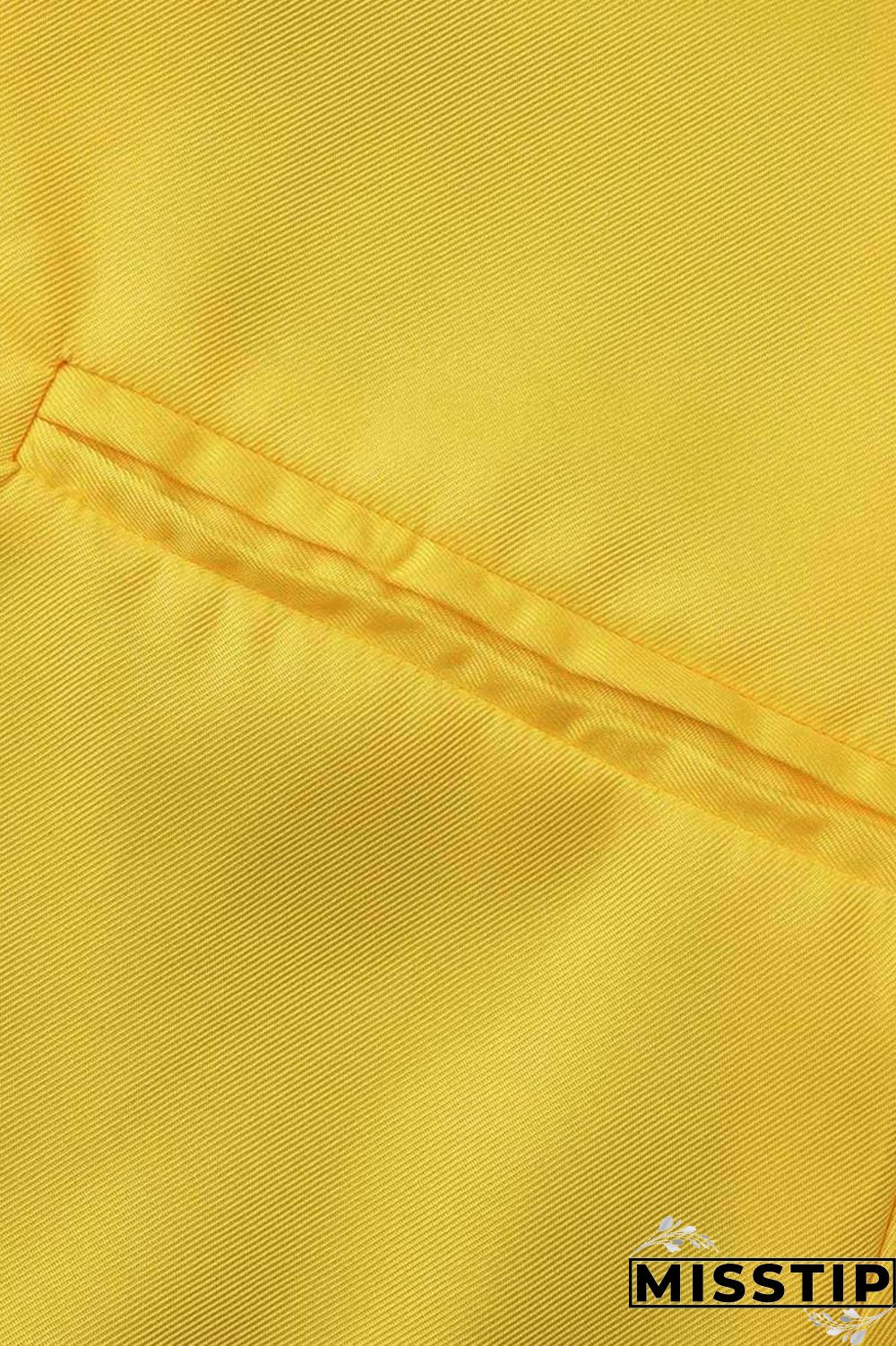 Yellow Casual Solid Patchwork V Neck Long Sleeve Dresses