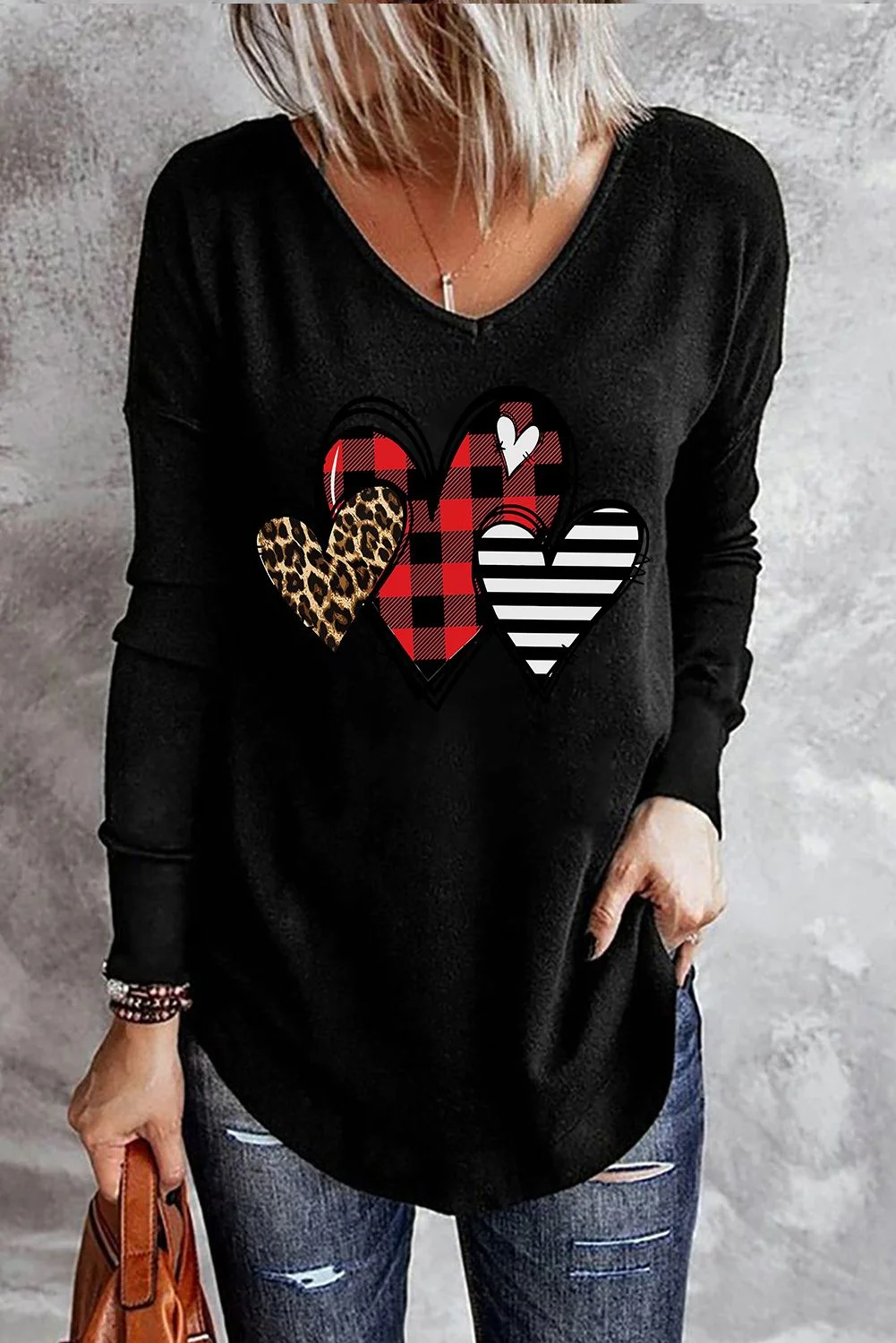 Leopard & Plaid Heart Printed Women's T-shirt