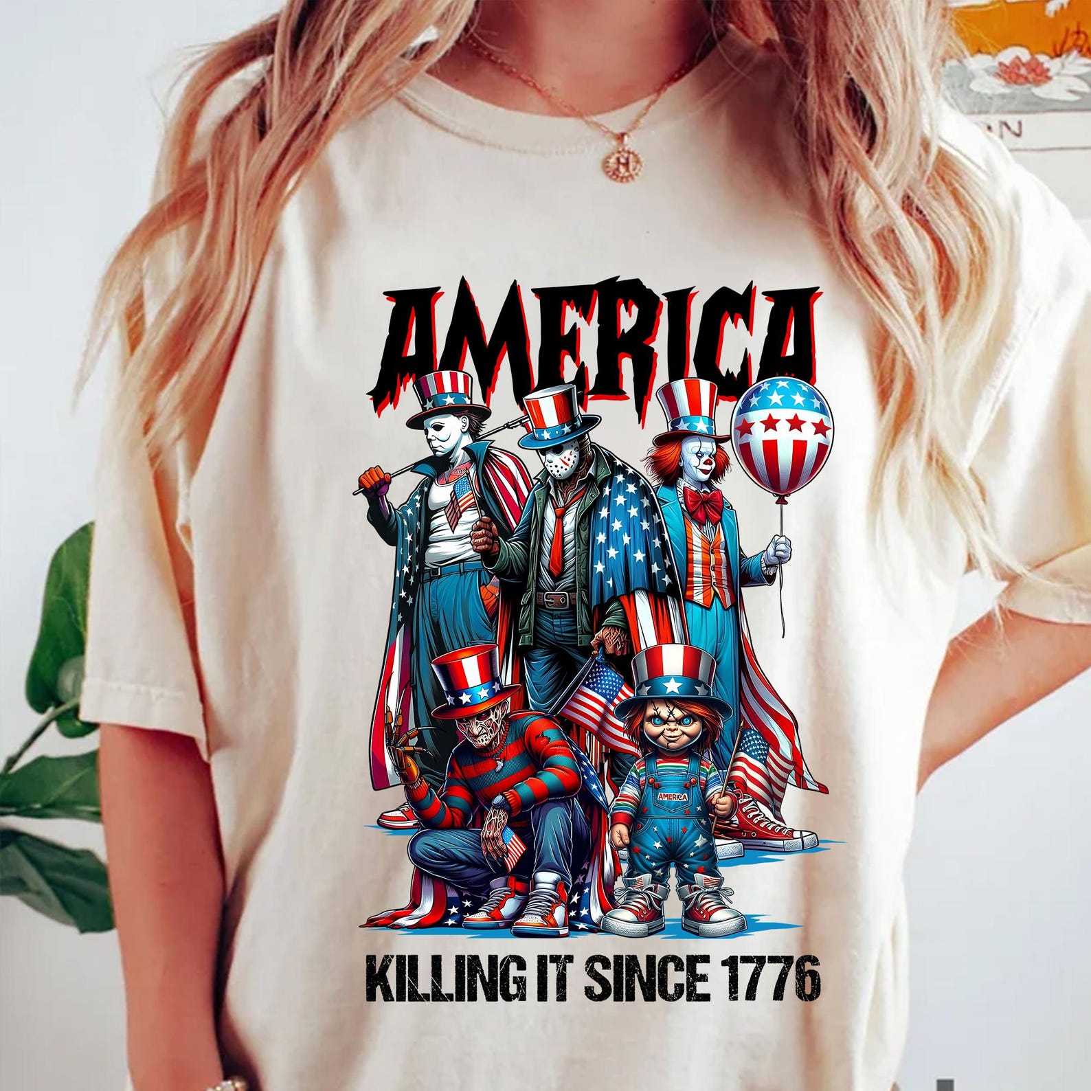 Loveyoufancy Horror Movie Fourth Of July Shirt, Thug Life Killers Tee ,America Killing It Since 1776 Crewneck, 4th of July America Sweatshirt
