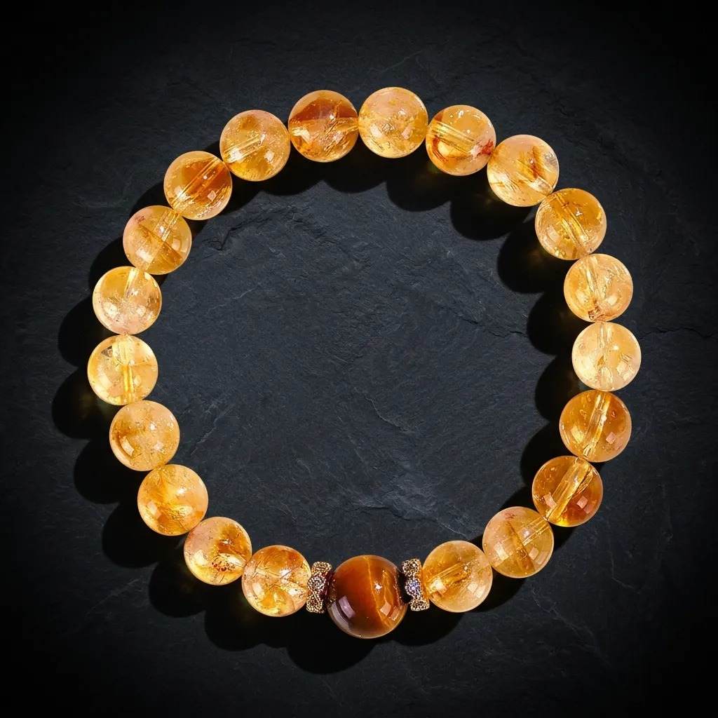 JiStones Citrine & Tiger Eye Prosperity Bracelet - Radiant Tower Crystal Beaded Jewelry Petite Radiance: 8mm Citrine & 10mm Tiger Eye
