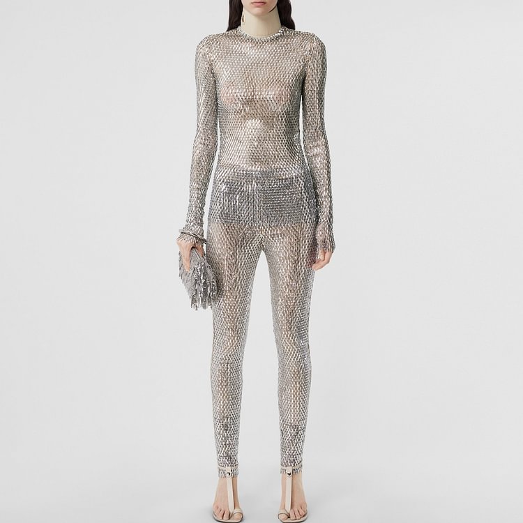 Silver Thread Sequin Jumpsuit