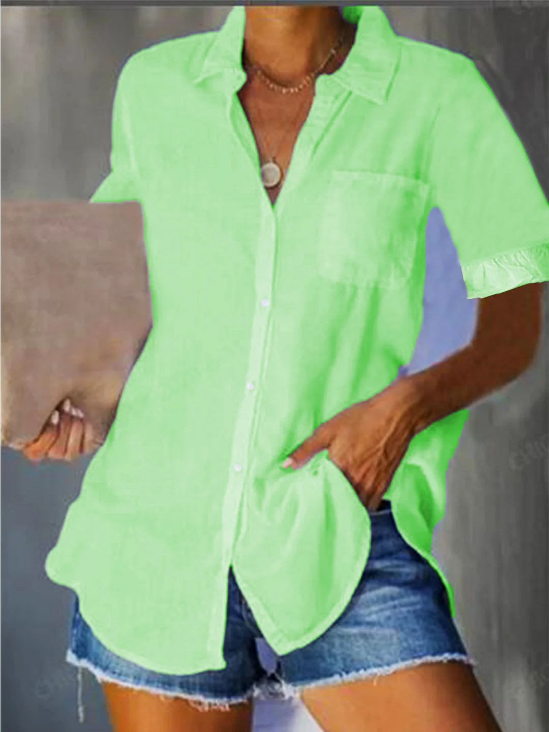 Casual Shirt Collar Short Sleeve Shirts & Tops