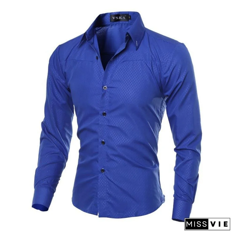 Brand Design Men Fashion Cotton Solid Long Sleeve Shirt