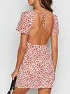 Empire Hollow Floral Printed Short Sleeves Mini Dress