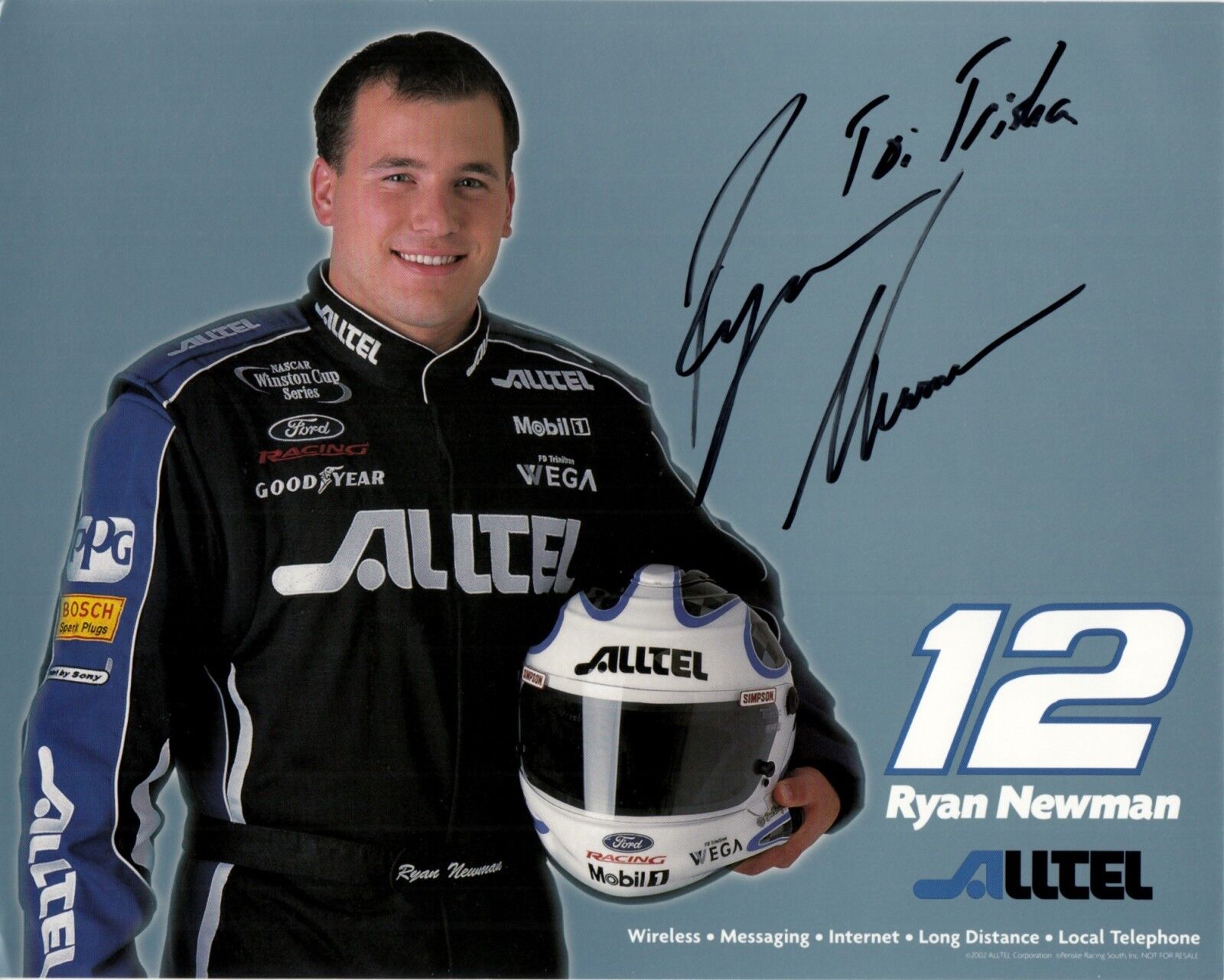 RYAN NEWMAN hand-signed ALLTEL NASCAR RACE TEAM 8x10 color closeup UACC RD COA