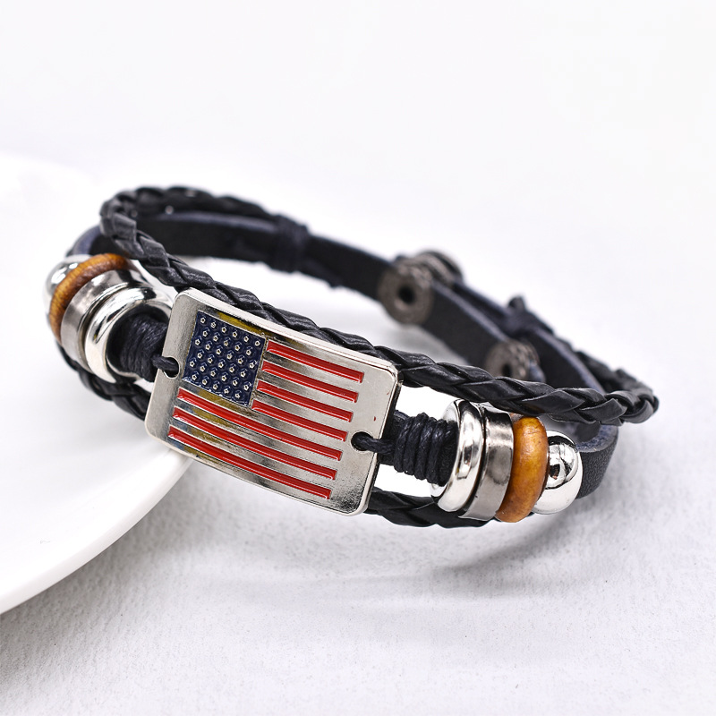  Vintage American Flag Woven Pu Bracelet Westsshops