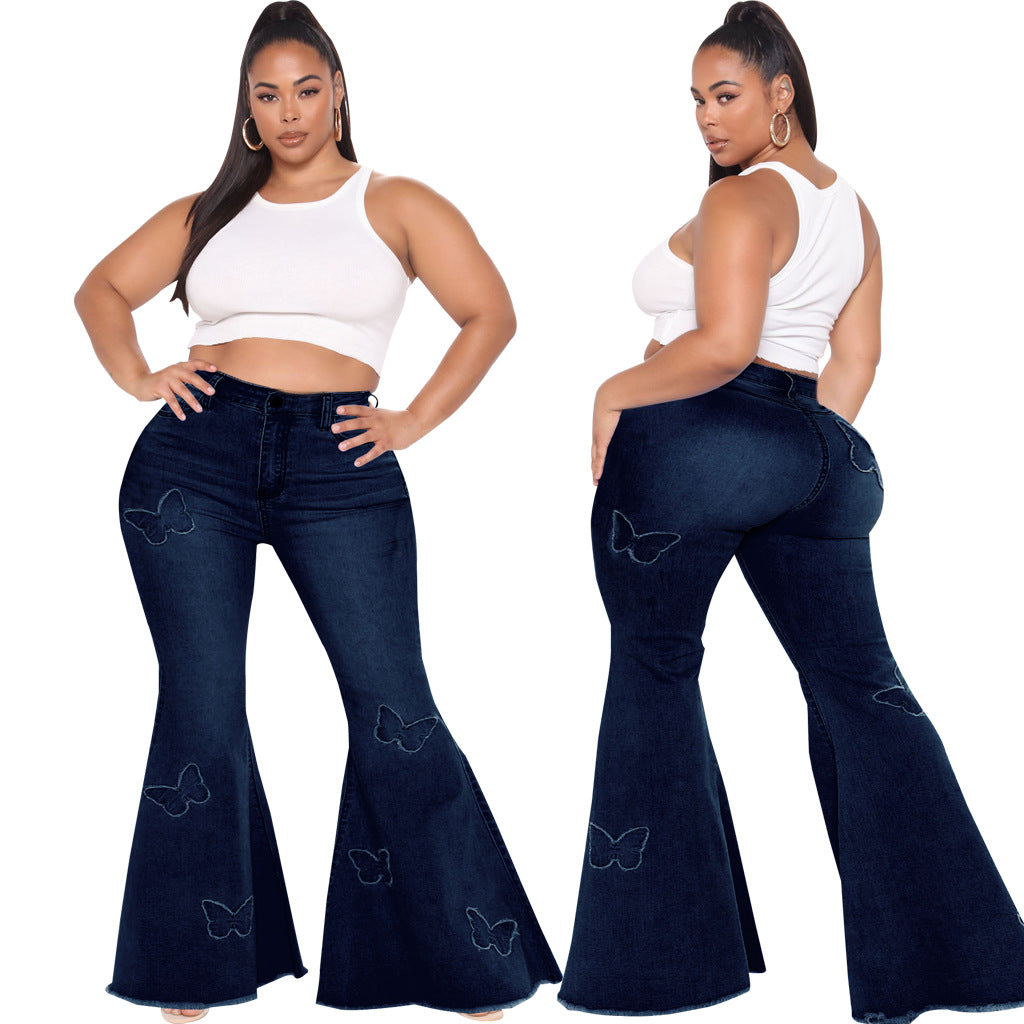 Plus Size Slim Butterfly Decoration Wide Leg  Bell-Bottom Pants