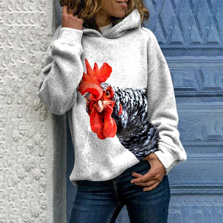 Casual Long Sleeve Chicken Print Hoodie
