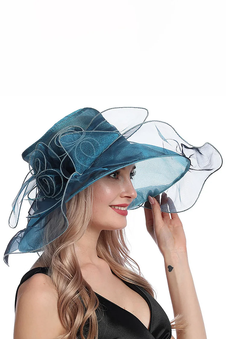 Fashion Flower Organza Large Eaves Sunshade Hat