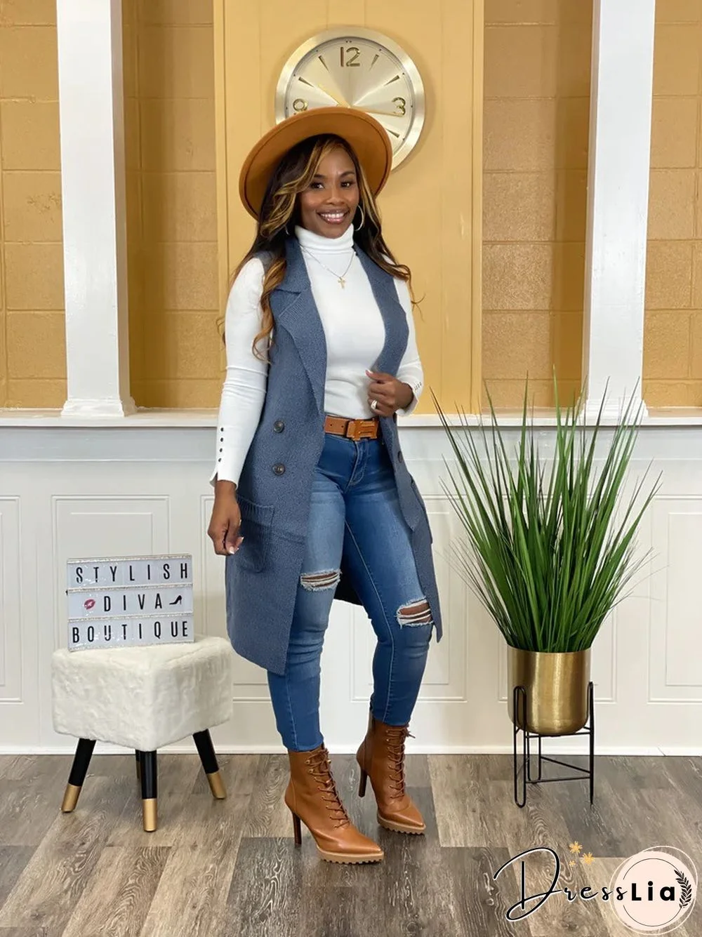 Solid Color Sleeveless knit Sweater Vest Cardigan