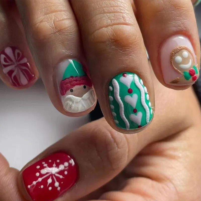 Churchf Coffee Color Plaid Nail Santa Claus Relief Love Gingerbread People Fake Nail Temperament Wear Armor Hot Sales