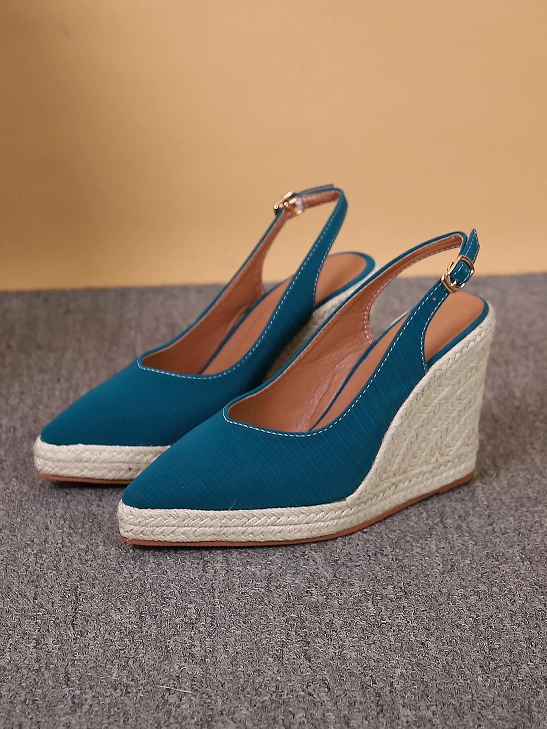 Wongn Wongn Thick Bottom Pointed High Heel Head Drag Back Empty Single Shoes Women's Straw Hemp Rope Bottom