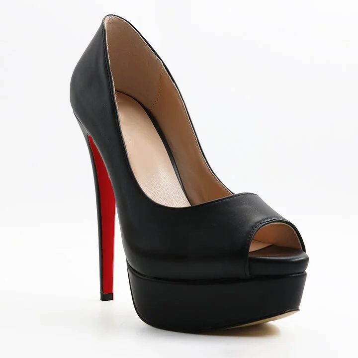 150mm Red Bottom Platforms Sky High Heels Black Matte Pumps-MERUMOTE