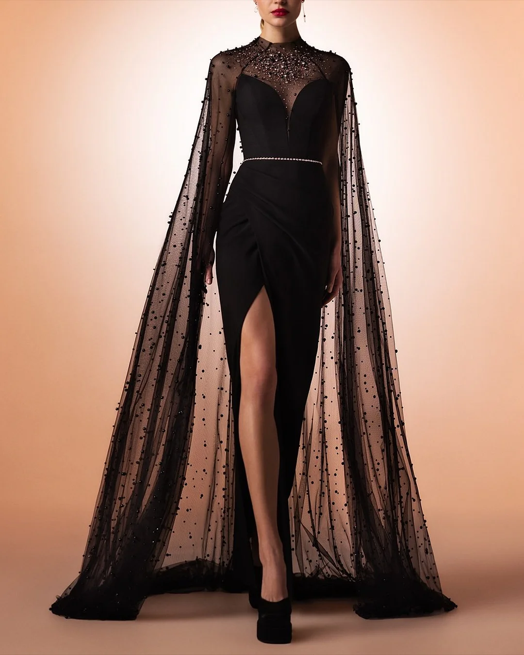 Women's Shawl Slit Mesh Dress