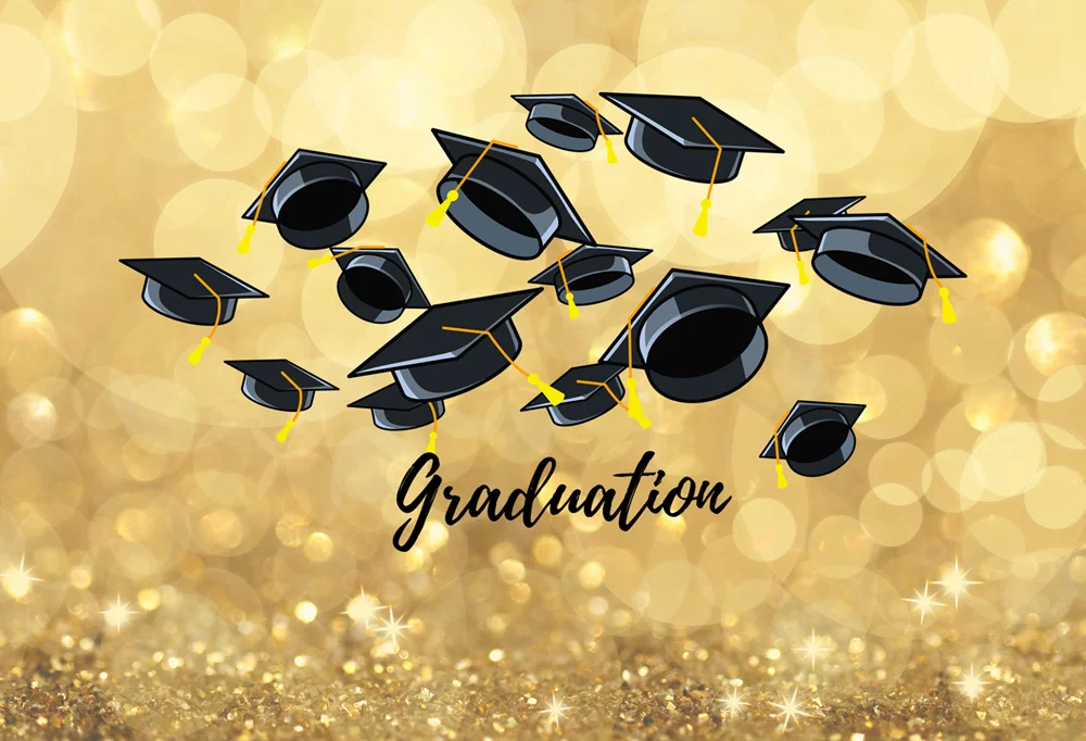 Gold Bokeh And Bachelor Hat Graduation Party Backdrop RedBirdParty