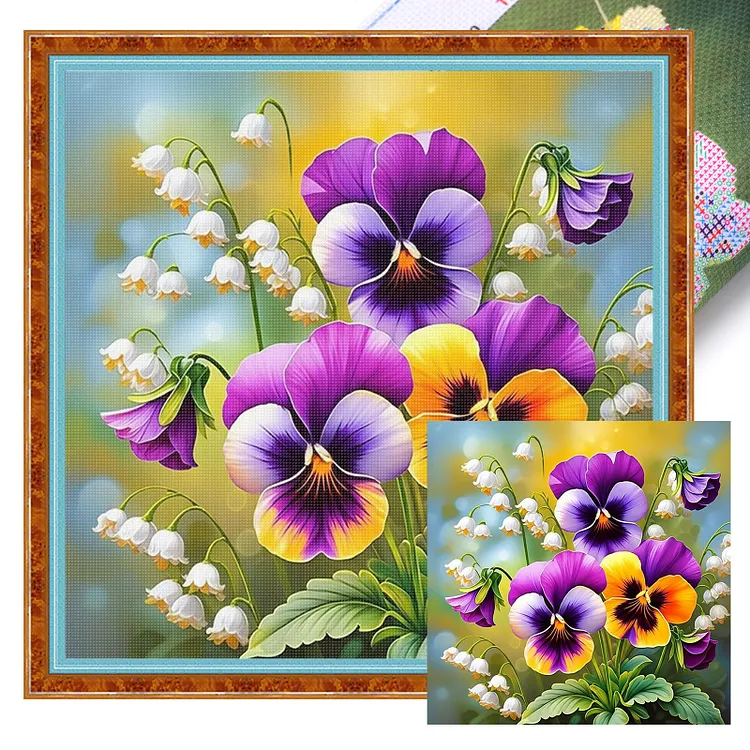 【Huacan Brand】Pansy 45*45cm 11CT Stamped Canvas Cross Stitch gbfke
