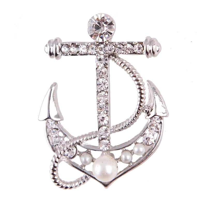 Elegant Korean Style Pin Anchor Alloy Plating Inlay Rhinestones Pearl Women’s Brooches