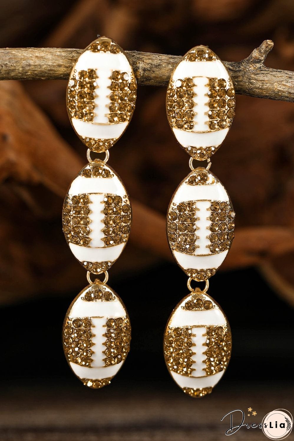 Chestnut Rugby Pattern Rhinestone Tiered Drop Earrings - Eye-Catching Glamour and Durability