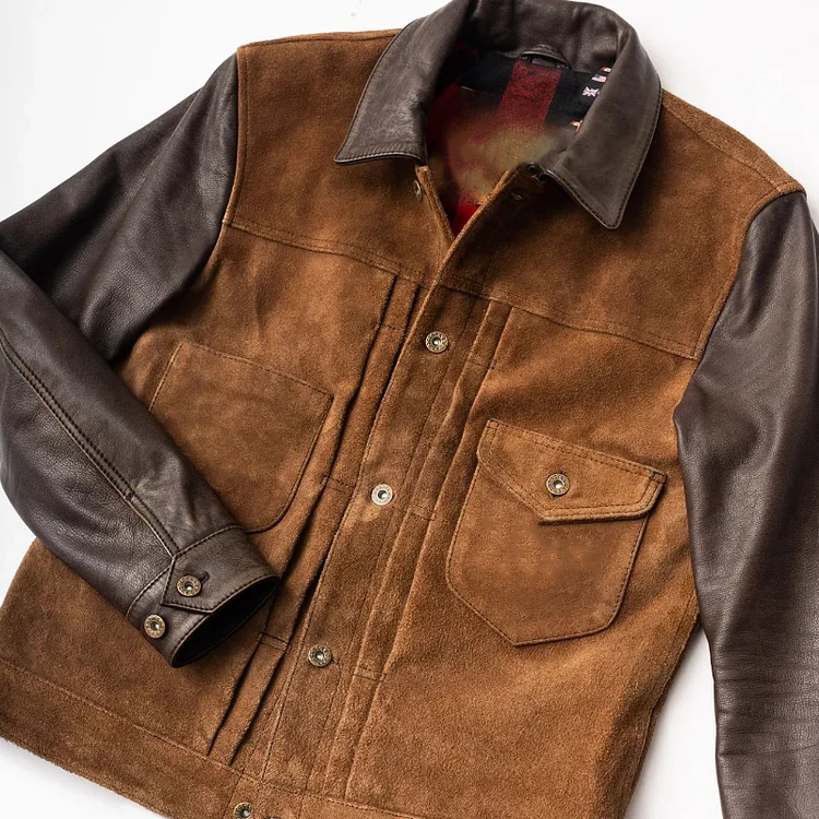 Men's Vintage Suede Paneled Leather Jacket