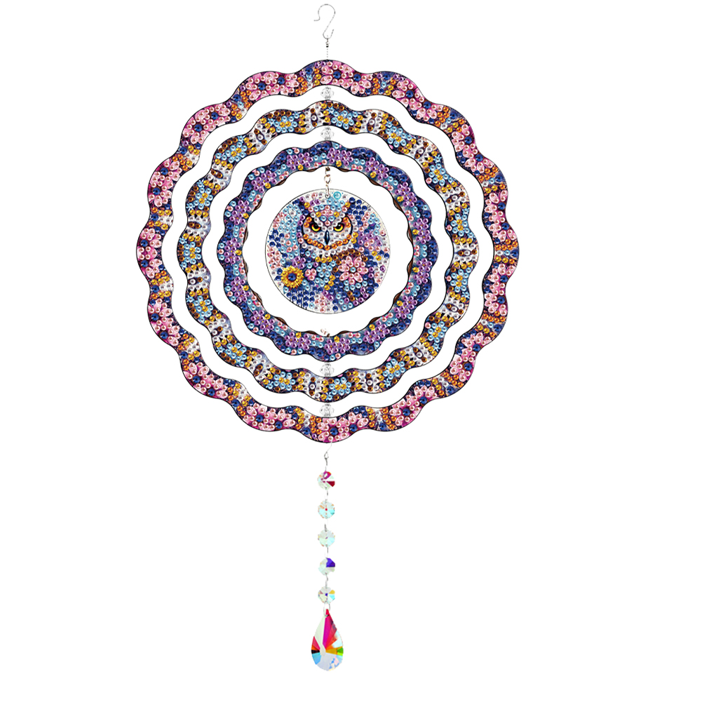 DIY Diamond Painting Rotating Wind Chime Diamond Art Hanging Pendant (Owl B)
