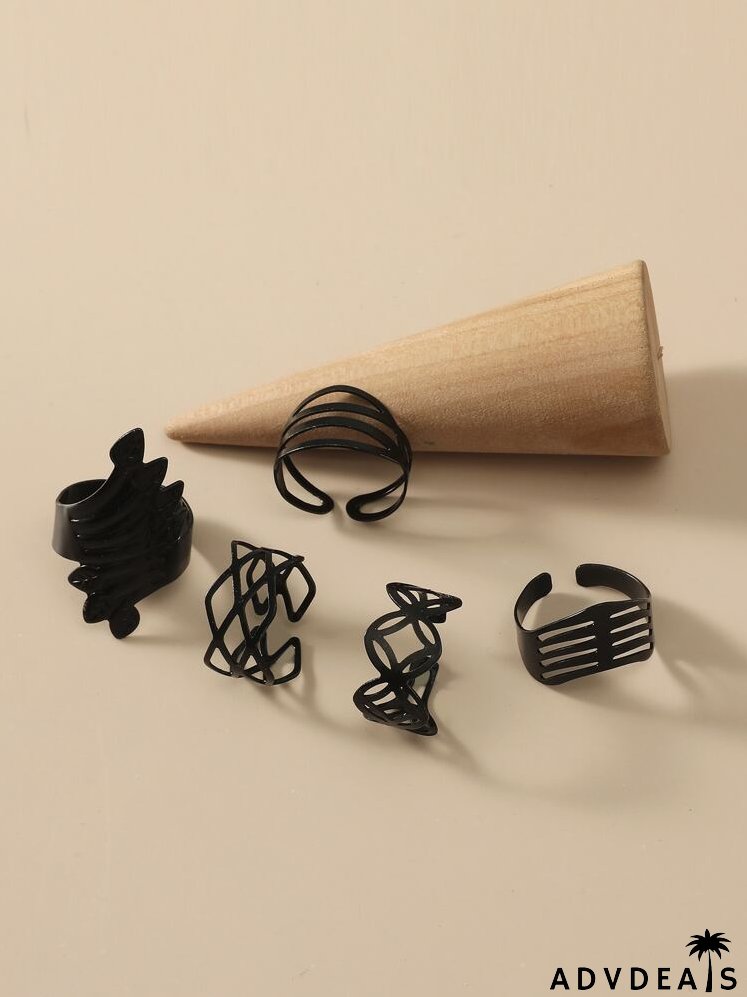5pcs Hollow Out Geometric Shaped Ring