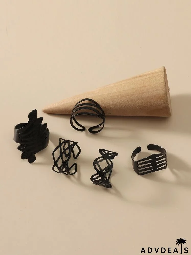 5pcs Hollow Out Geometric Shaped Ring