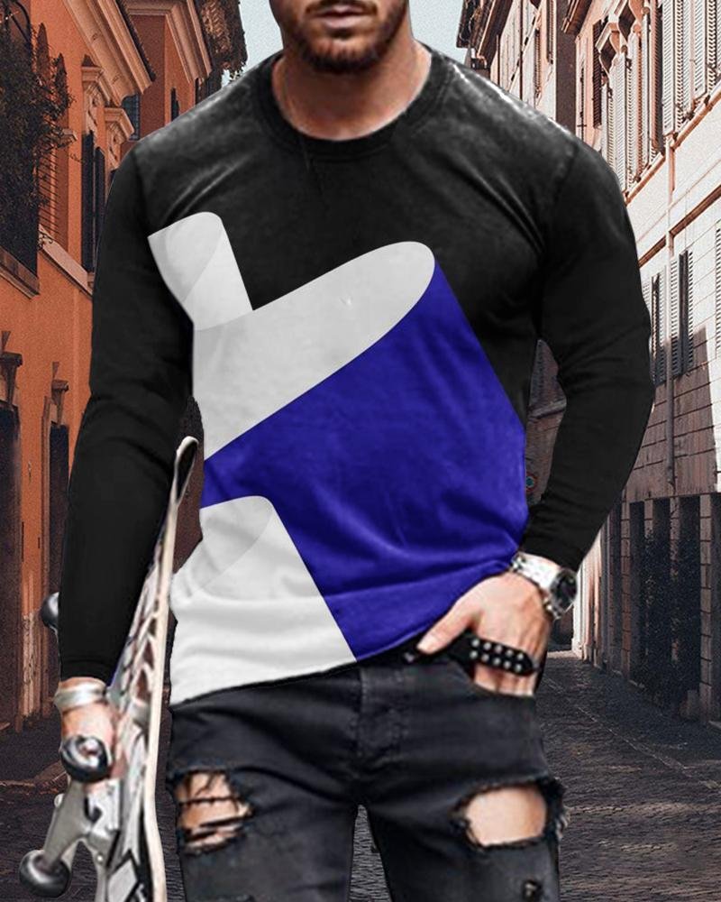Men's Casual Square Printed Long Sleeve