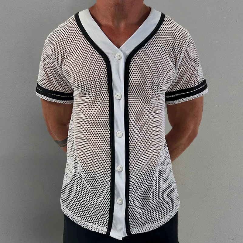 Men's Buttoned Sheer Mesh Shirt-inspireuse