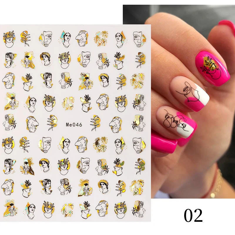 1 Pc White Gold Laser Leaves 3D Nail Stickers Leaf Cute Spring Sliders for Nails Flowers Adhesive Sticker Nail Art Design Decal-Nail Inspo